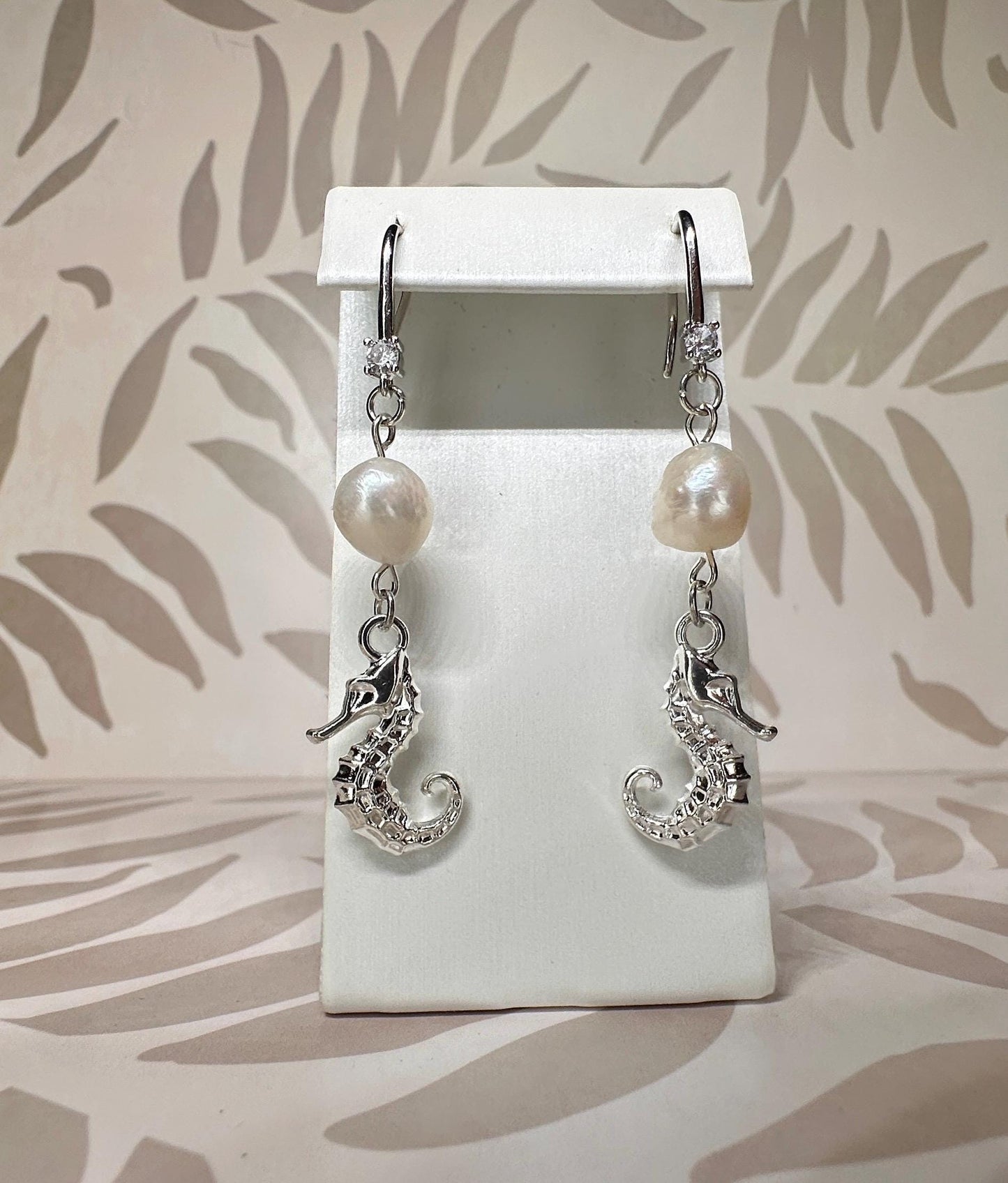 Seahorse and Natural Freshwater Pearls Handmade Earrings; Beach, Ocean, Vacation, Sun, Cruise Accessories and Jewelry - Shella Bella