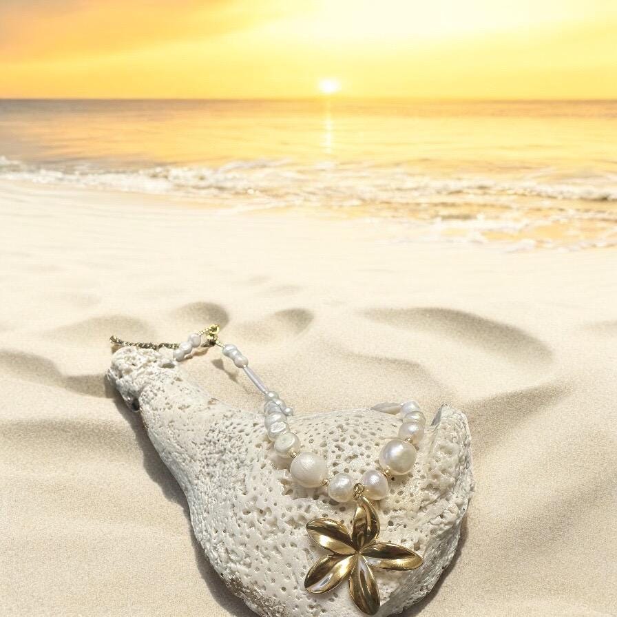 Plumeria Pendant and Multi shape Pearl Necklace; Beach, Ocean, Vacation, Sun, Cruise Accessories and Jewelry - Shella Bella