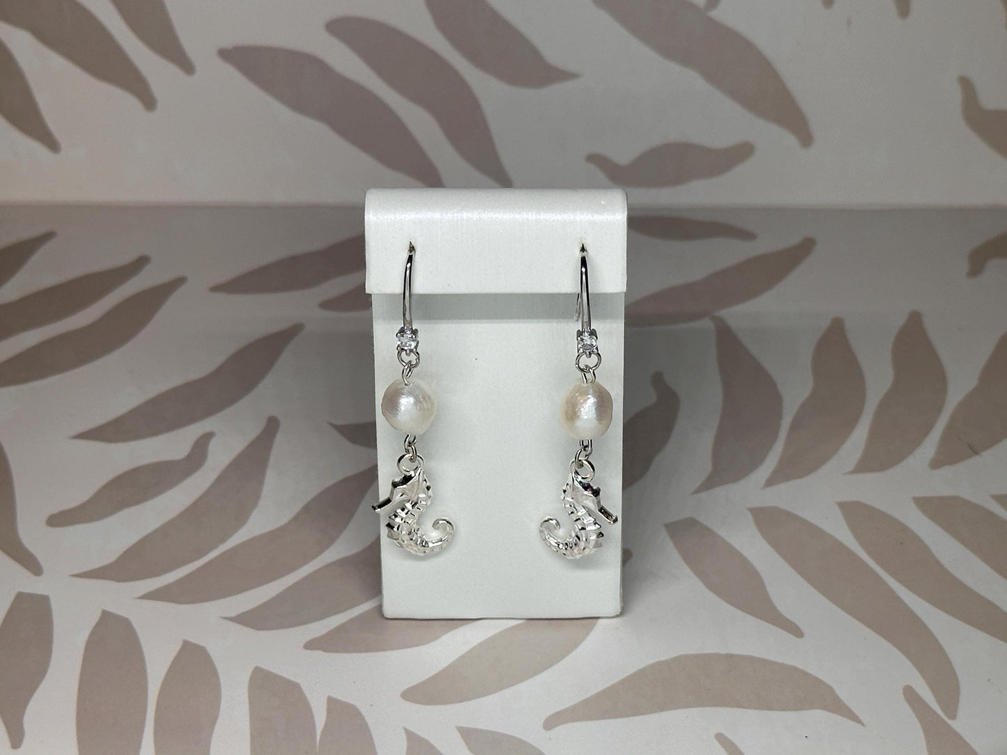 Seahorse and Natural Freshwater Pearls Handmade Earrings; Beach, Ocean, Vacation, Sun, Cruise Accessories and Jewelry - Shella Bella