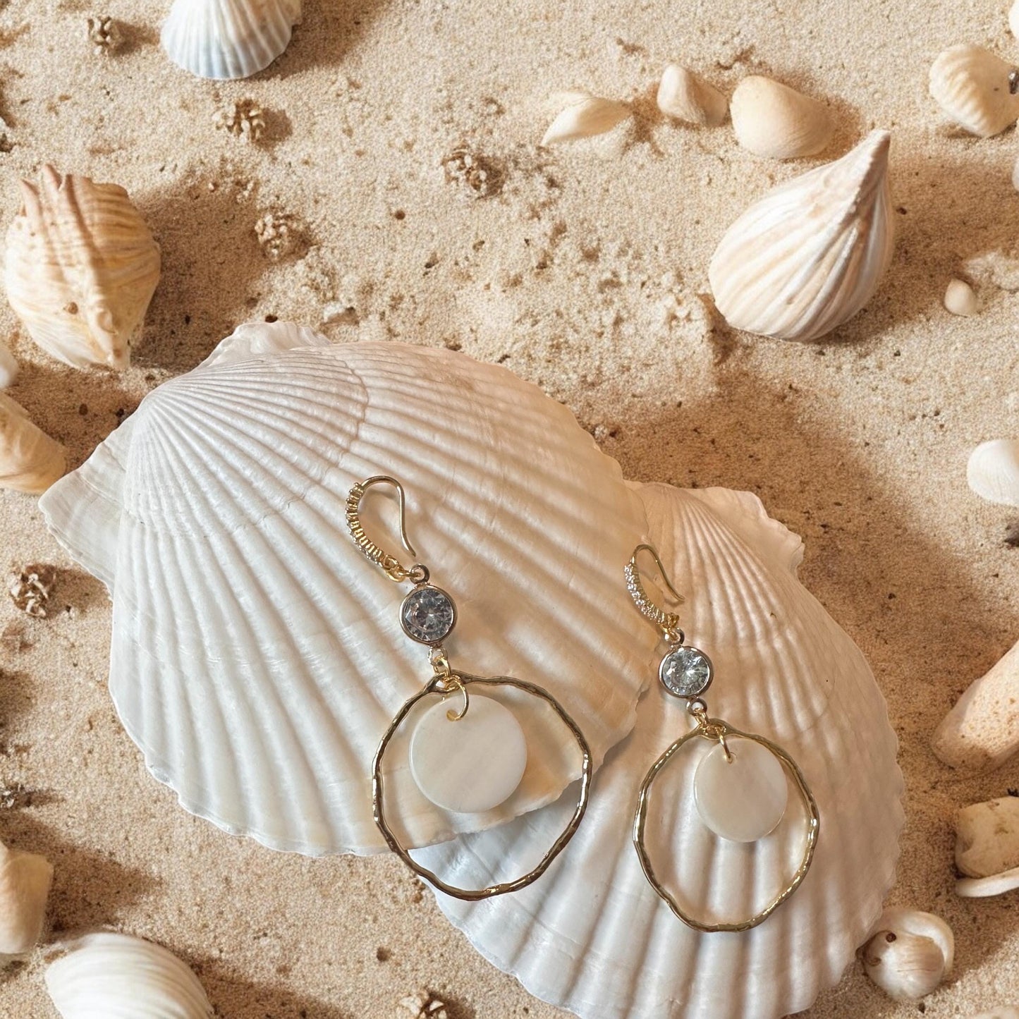 Organic shaped Natural Seashell Handmade Earrings; Beach, Ocean, Vacation, Sun, Cruise Accessories and Jewelry - Shella Bella