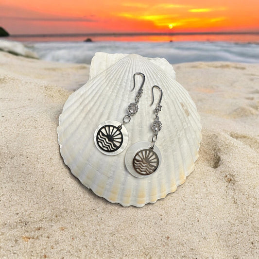 Sunset and Sea Shell Handmade Earrings; Beach, Ocean, Vacation, Sun, Cruise Accessories and Jewelry - Shella Bella