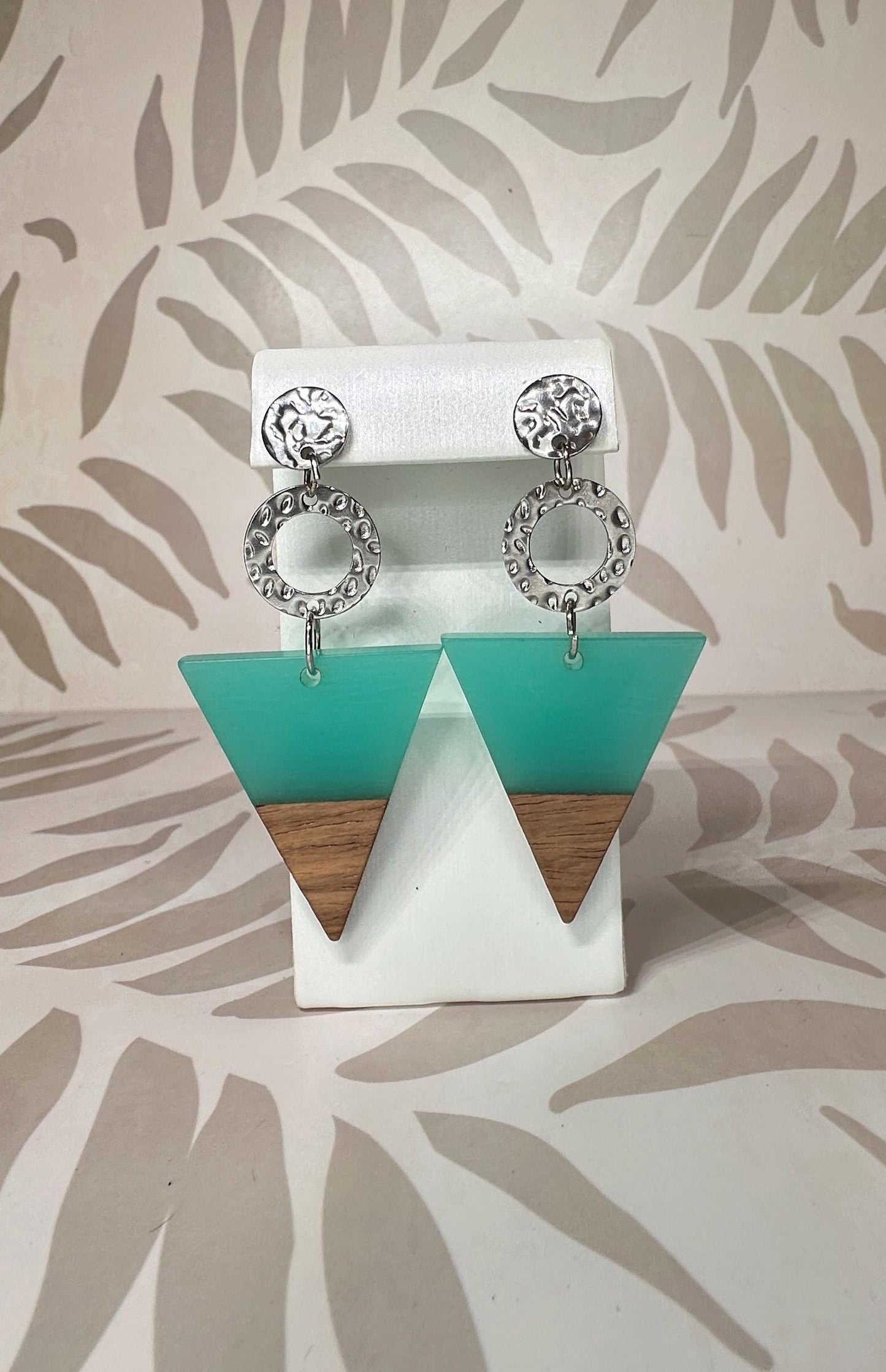 Geometric Triangle Wood and Acrylic Handmade Earrings; Beach, Ocean, Vacation, Sun, Cruise Accessories and Jewelry - Shella Bella