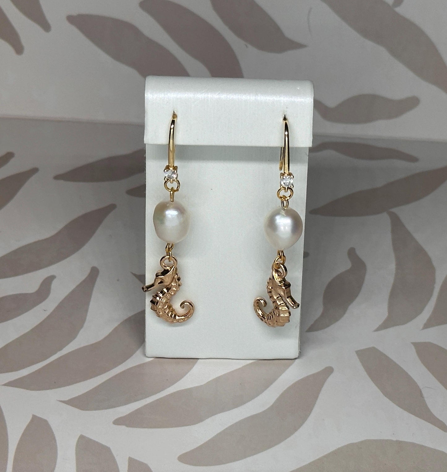 Seahorse and Natural Freshwater Pearls Handmade Earrings; Beach, Ocean, Vacation, Sun, Cruise Accessories and Jewelry - Shella Bella