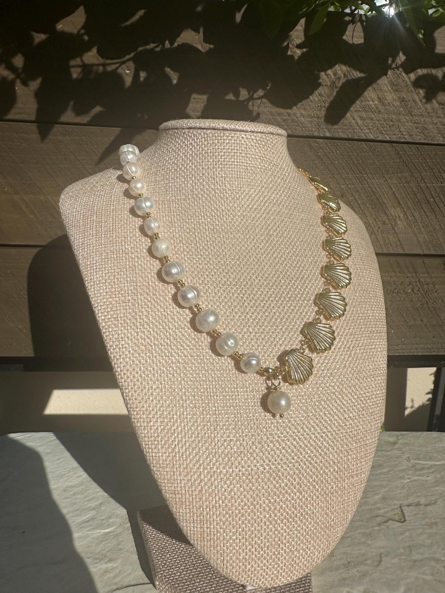 Gold Seashell Chain and Bead Necklace; Beach, Ocean, Vacation, Sun, Cruise Accessories and Jewelry - Shella Bella