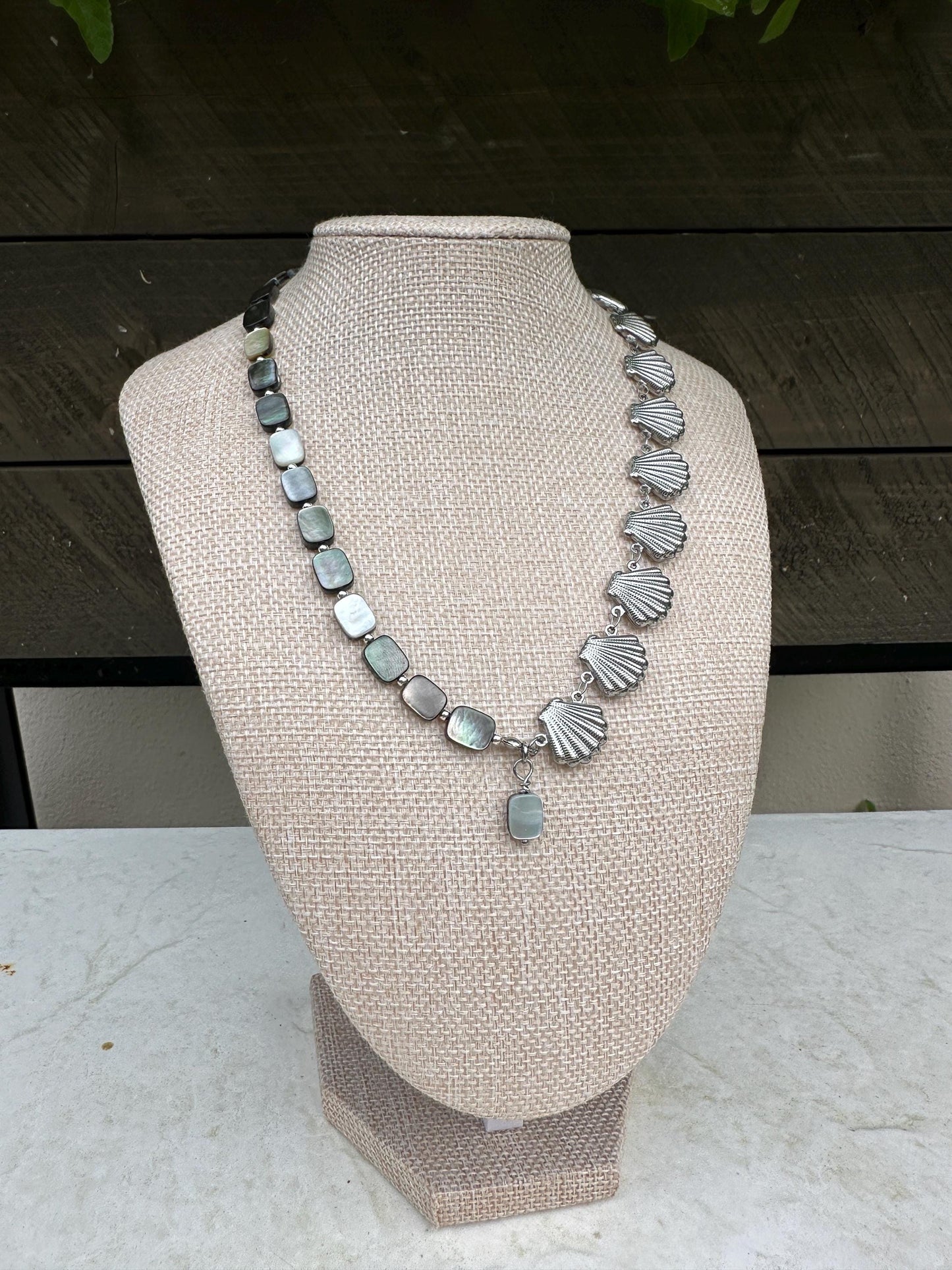 Silver Seashell Chain and Bead Necklace; Beach, Ocean, Vacation, Sun, Cruise Accessories and Jewelry - Shella Bella