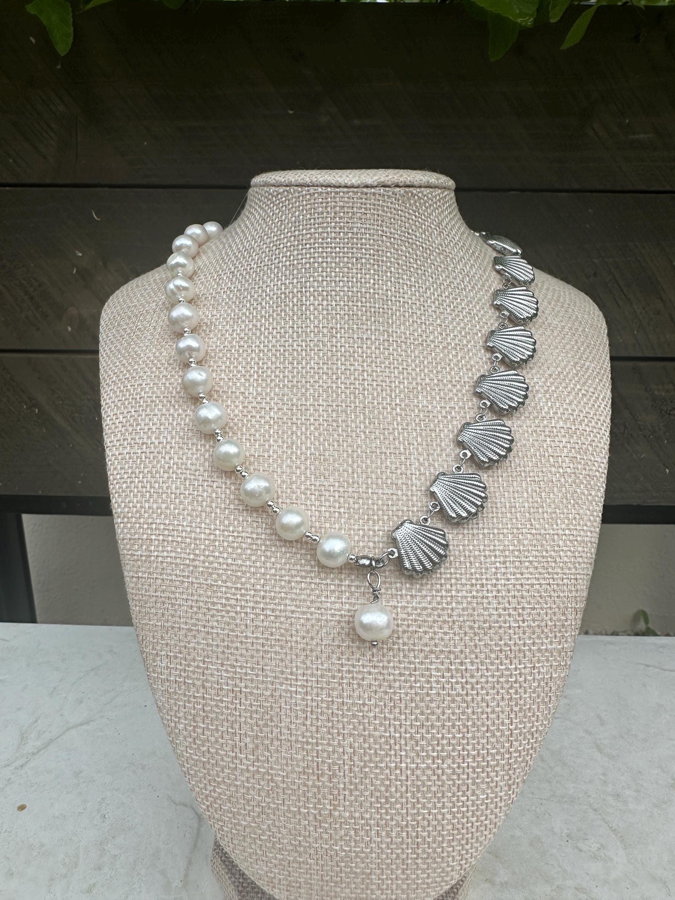 Silver Seashell Chain and Bead Necklace; Beach, Ocean, Vacation, Sun ...