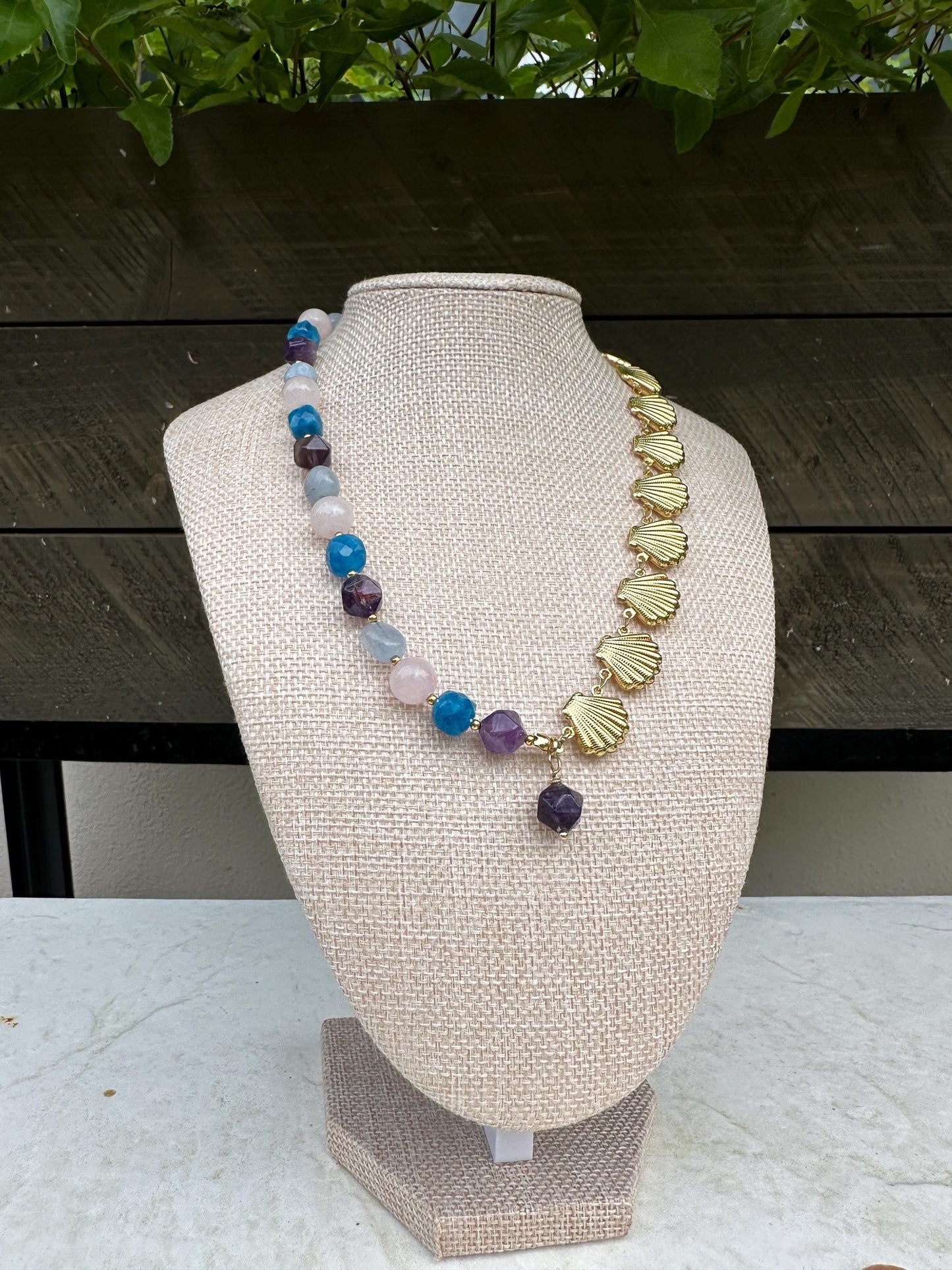 Gold Seashell Chain and Bead Necklace; Beach, Ocean, Vacation, Sun, Cruise Accessories and Jewelry - Shella Bella