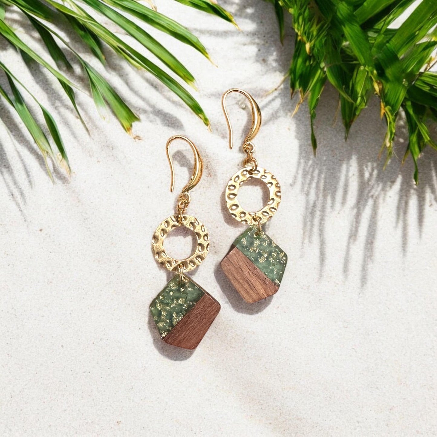 Geometric wood and acrylic Handmade Earrings; Beach, Ocean, Vacation, Sun, Cruise Accessories and Jewelry - Shella Bella