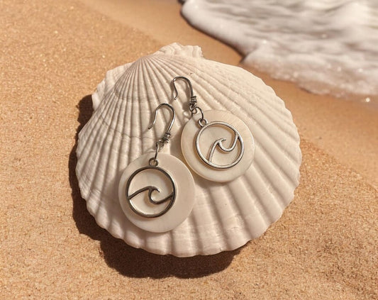 Handmade Seashell Earrings: Gold Wave Charm
